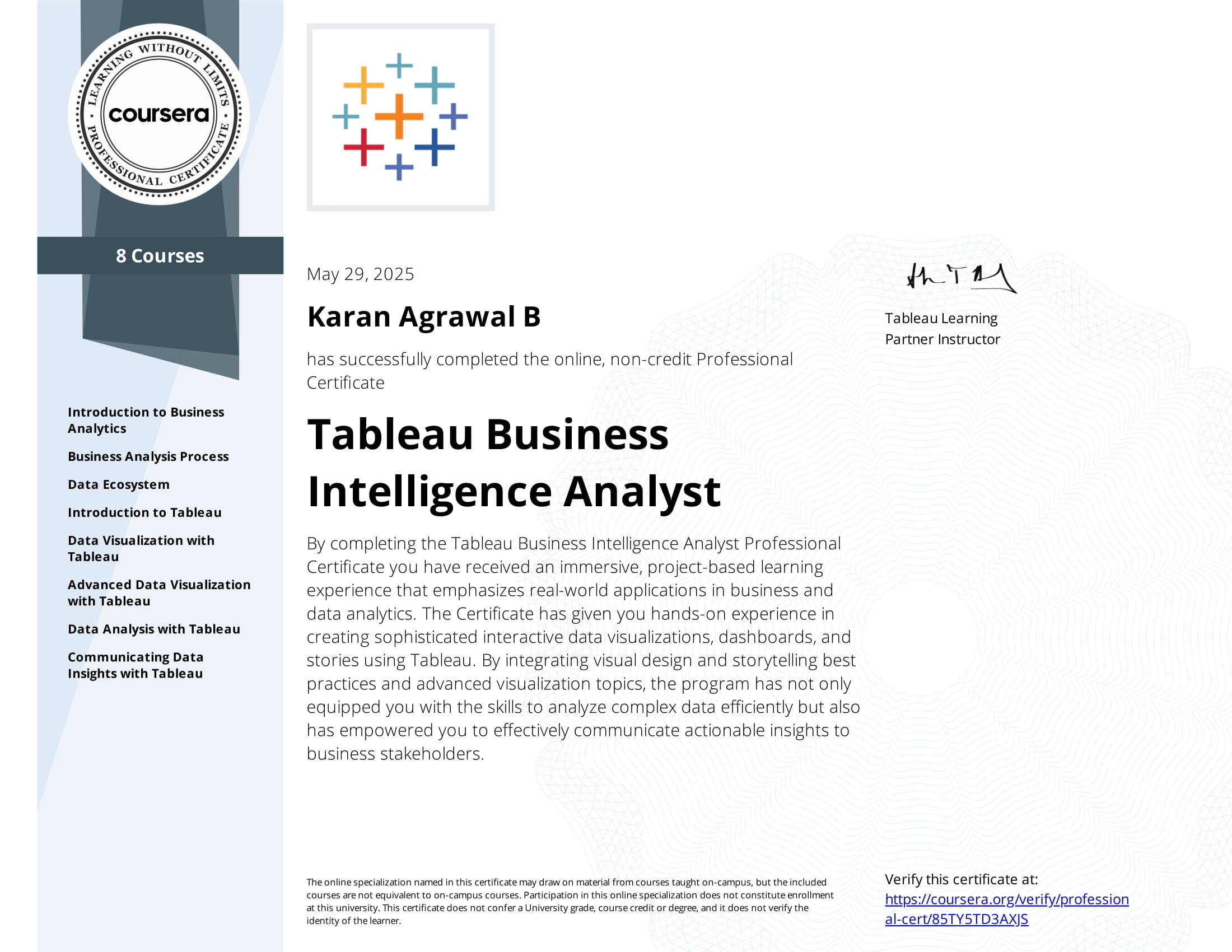 Tableau BI Analyst Certificate